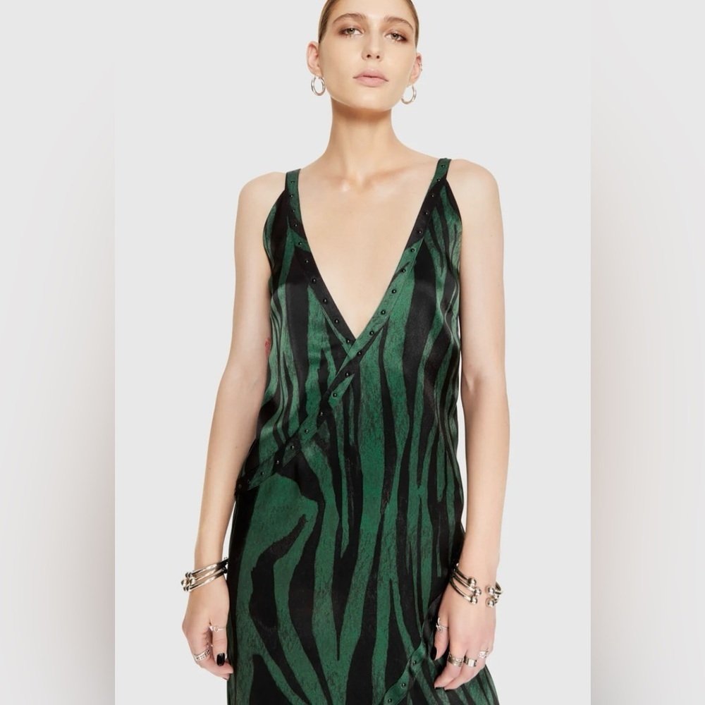 Rebecca Minkoff Green and Black Patterned Dress 2 NWOT